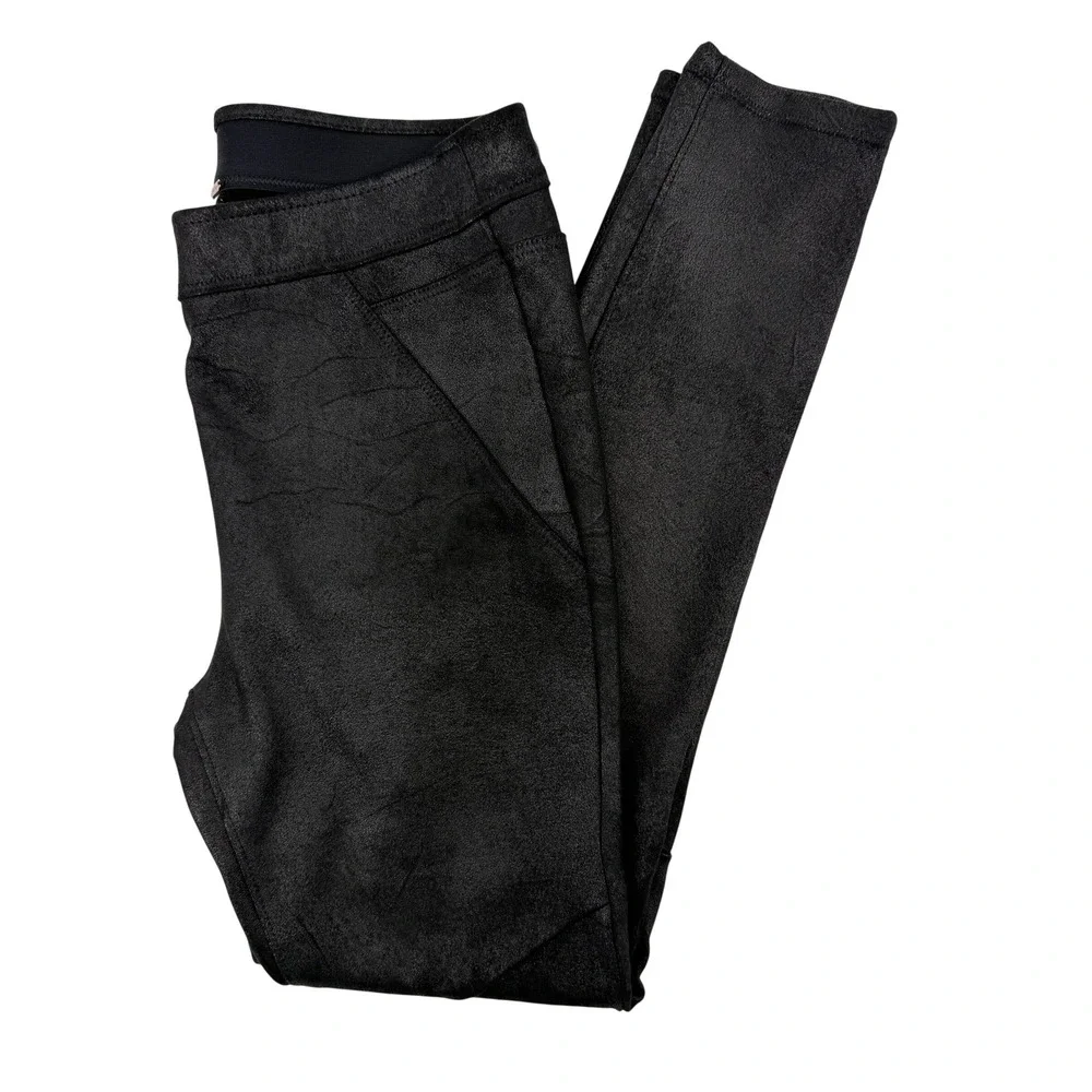 Free People Black Vegan Suede Moto Leggings High Rise Crackle‎ Finish Size 4
